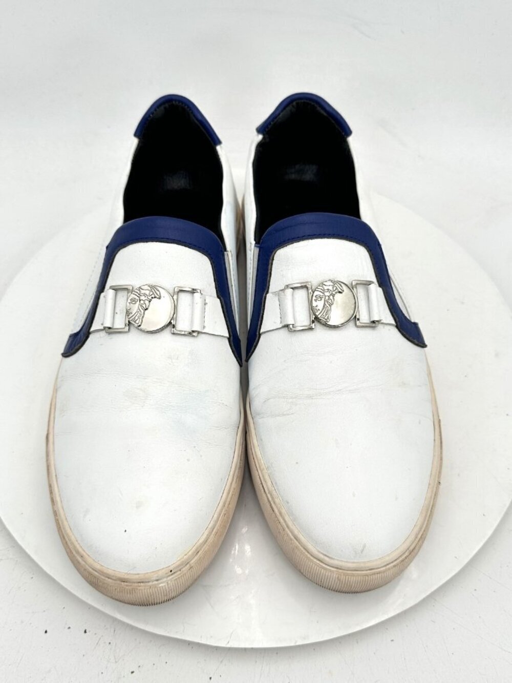 Versace Collection Men Sz EU 41 US 9 Medusa Plaque Strap White Blue Leather Shoe